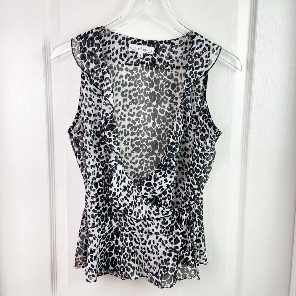 WHBM Sleeveless Animal Print Ruffle Wrap Top Small